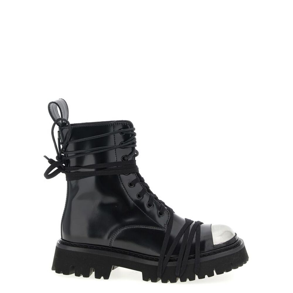 Moschino Black Calfskin Lace-Up Women's Boots